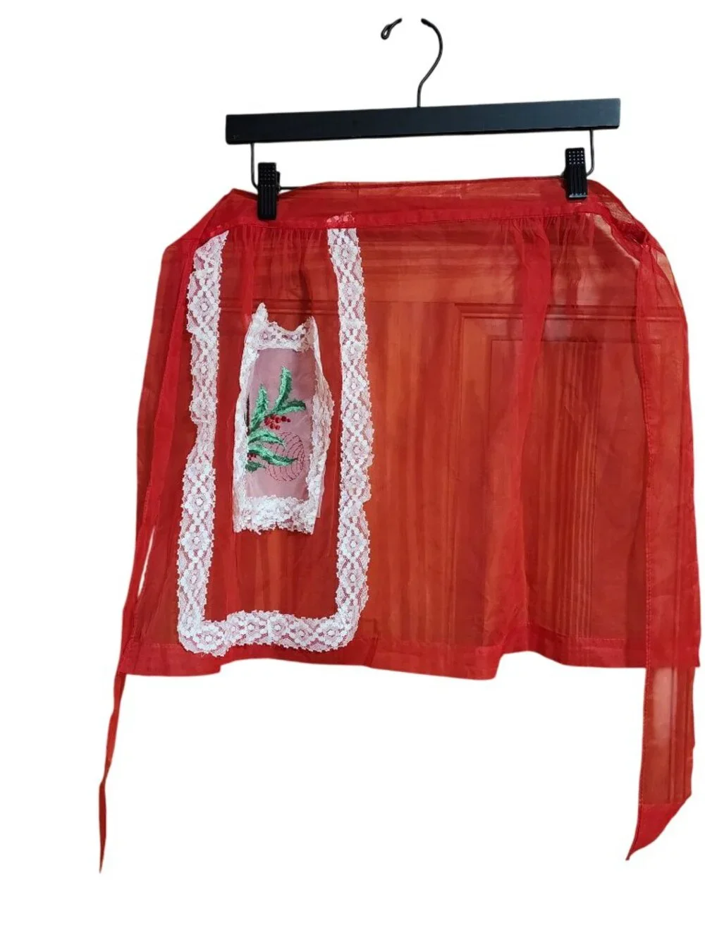 Vintage Sheer Holiday Red Hostess Half Apron